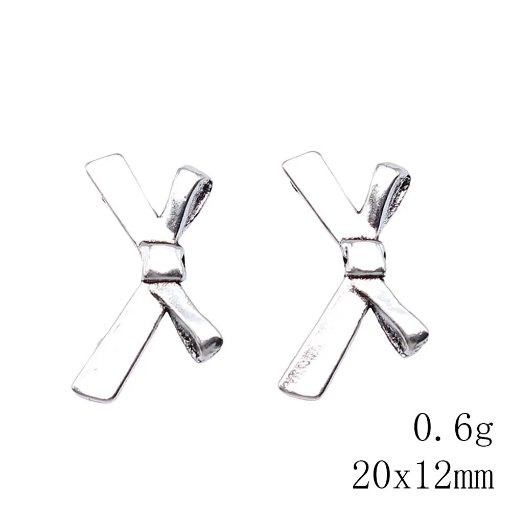 20pcs Bow Bead Charms Keychain Diy Accessories For Jewelry 20x12mm Antique Silver Color