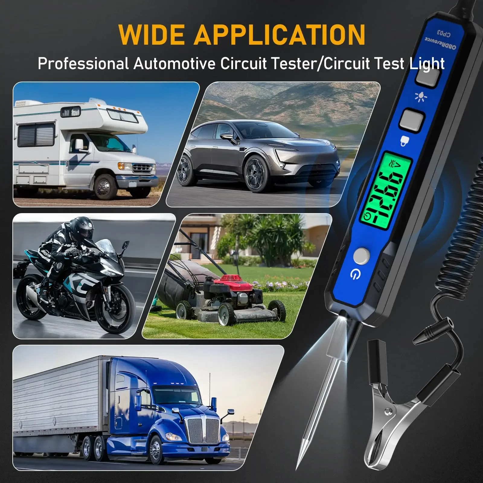 سيارة الجهد الدائرة التحقيق تستر CP03 السيارات تيار مستمر الجهد 0.8 فولت-100 فولت المقاومة اختبار رقمي مع مصباح يدوي الخلفية #4