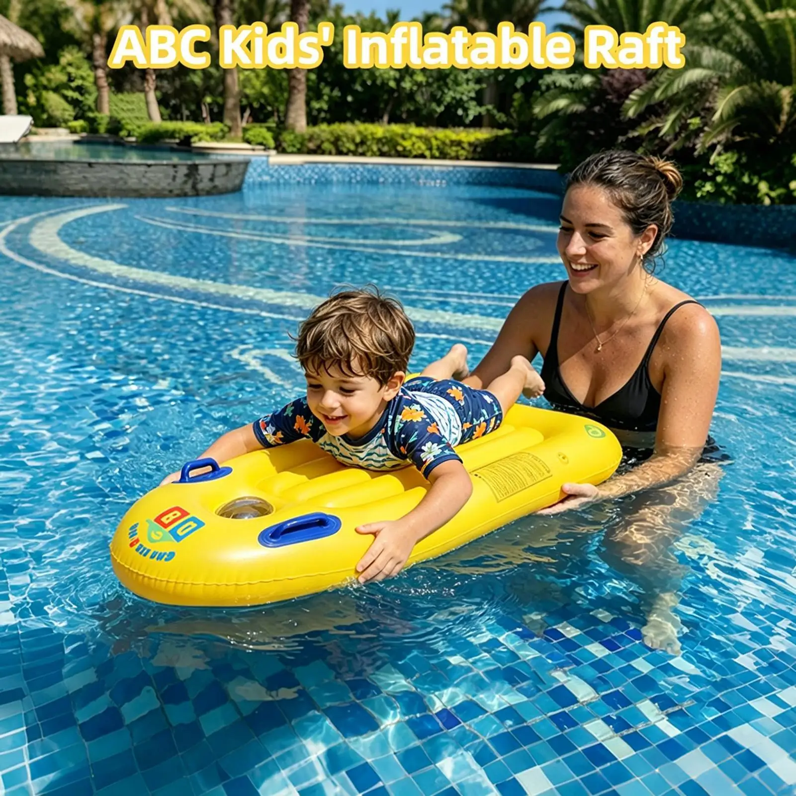 

Inflatable Body Board PVC Kids Swim Float with Handles Blow Up Pool Surfing Toy Water Sport Play Mat for Beach Summer Outdoor