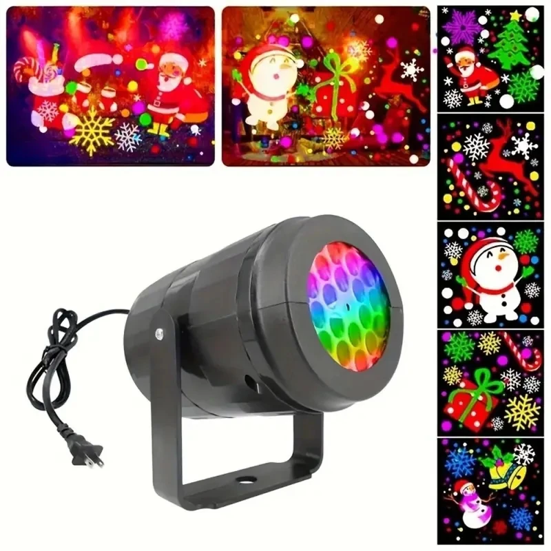 1PC Christmas Projection Lamp - Rotating festive decoration with cartoon patterns, USB-powered indoor party decoration, suitable