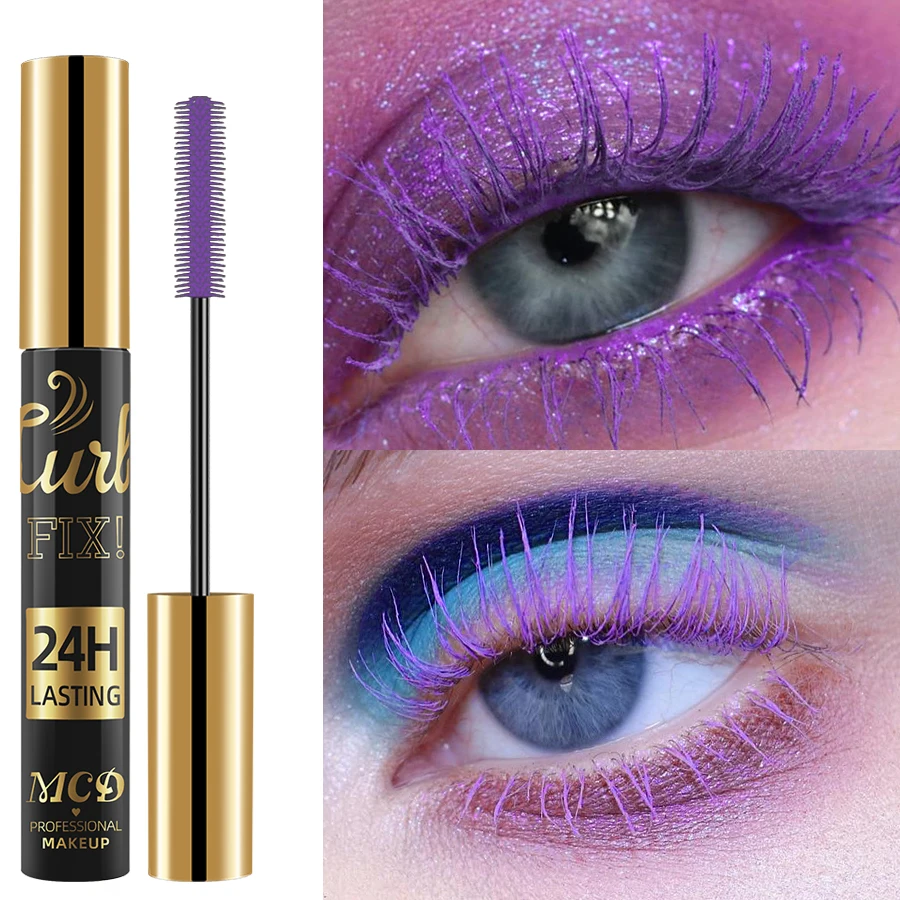 Rímel de cílios colorido roxo, cosmético 5d, fibra de seda, volume, ondulação, alongamento, extensão de cílios, à prova d'água, maquiagem para os olhos