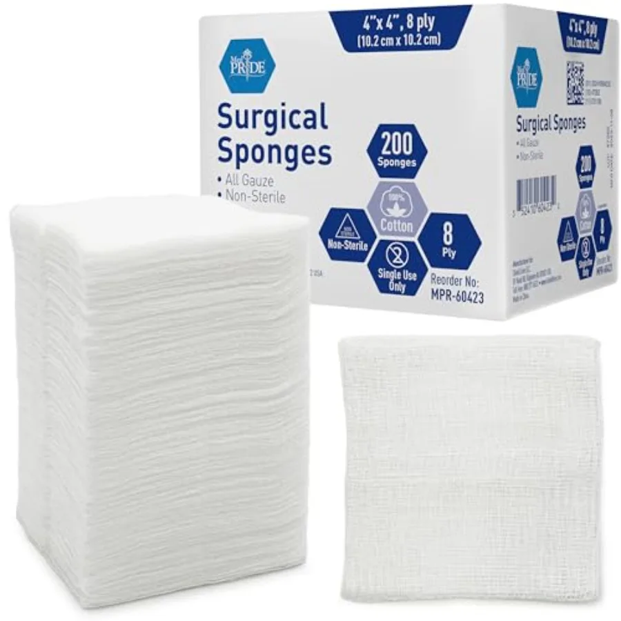 

MED PRIDE Surgical Sponges 4'' x 4'', 8 ply -Gauze Pads Non sterile -First Aid Wound Care Dressg Sponge Woven Medical Nonstick,