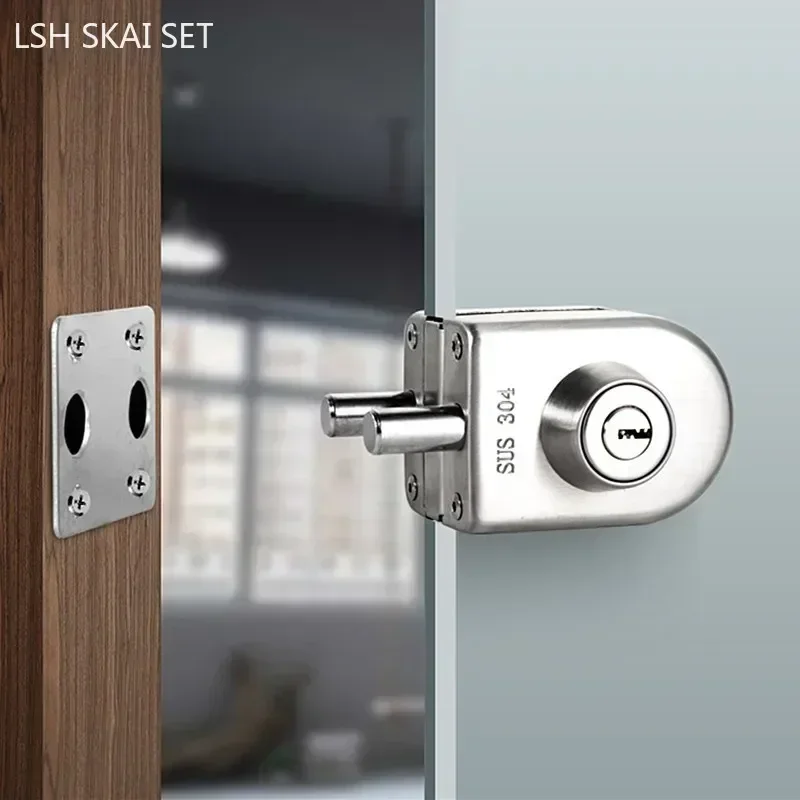 Stainless Steel Frameless Glass Door Locks Floor Latch Lock Bolt Ground Lock Home Bathroom Office Hardware Lockset with Key