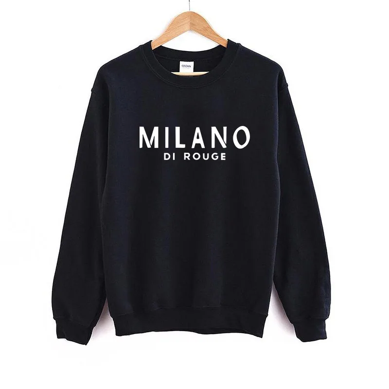 Women Milano Letters Print Pullover Hoodies Fleece Warm Casual Round Neck Sweatshirt Female Designer Loose Hoody Lady Clothing