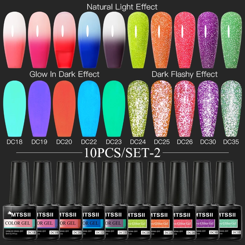 Mtssii Gel Nagellak Set 10Pcs Fluorescerende Reflecterende Semi Permanente Gel Hybrid Varnish Base Top Coat Nail Art Nail polish Kit