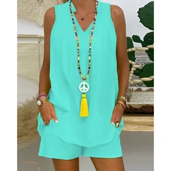 Conjunto informal de dos piezas para mujer, Top sin mangas con cuello en V y pantalones cortos con diseño de bolsillo, ropa Sexy
