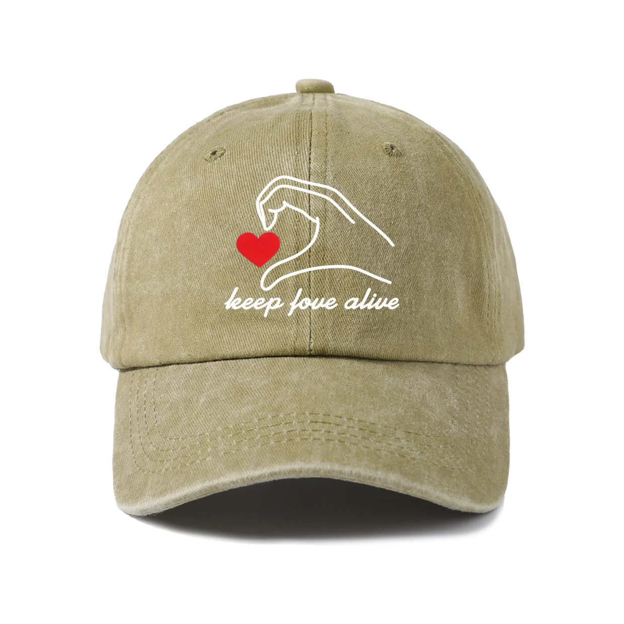 Keep Love Alive Heart Graphic Baseball Cap, Vintage Washed Adjustable Unisex Dad Hat, Streetwear Gift