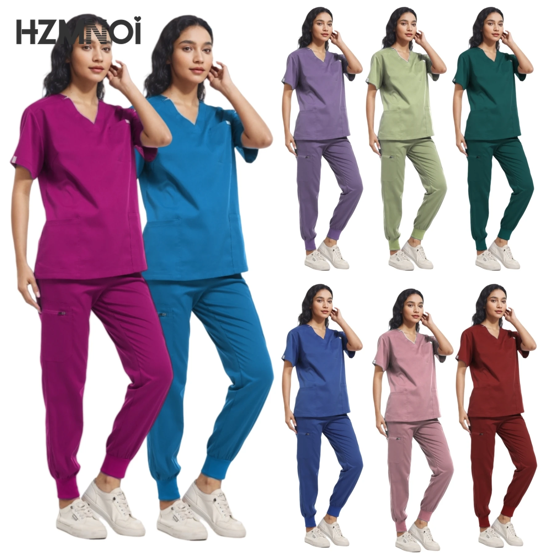 Hospital Surgical Workwear Short Sleeve Top Pants Nursing Accessories Doctors Clothes Women Medical Uniforms Elastic Scrubs Set