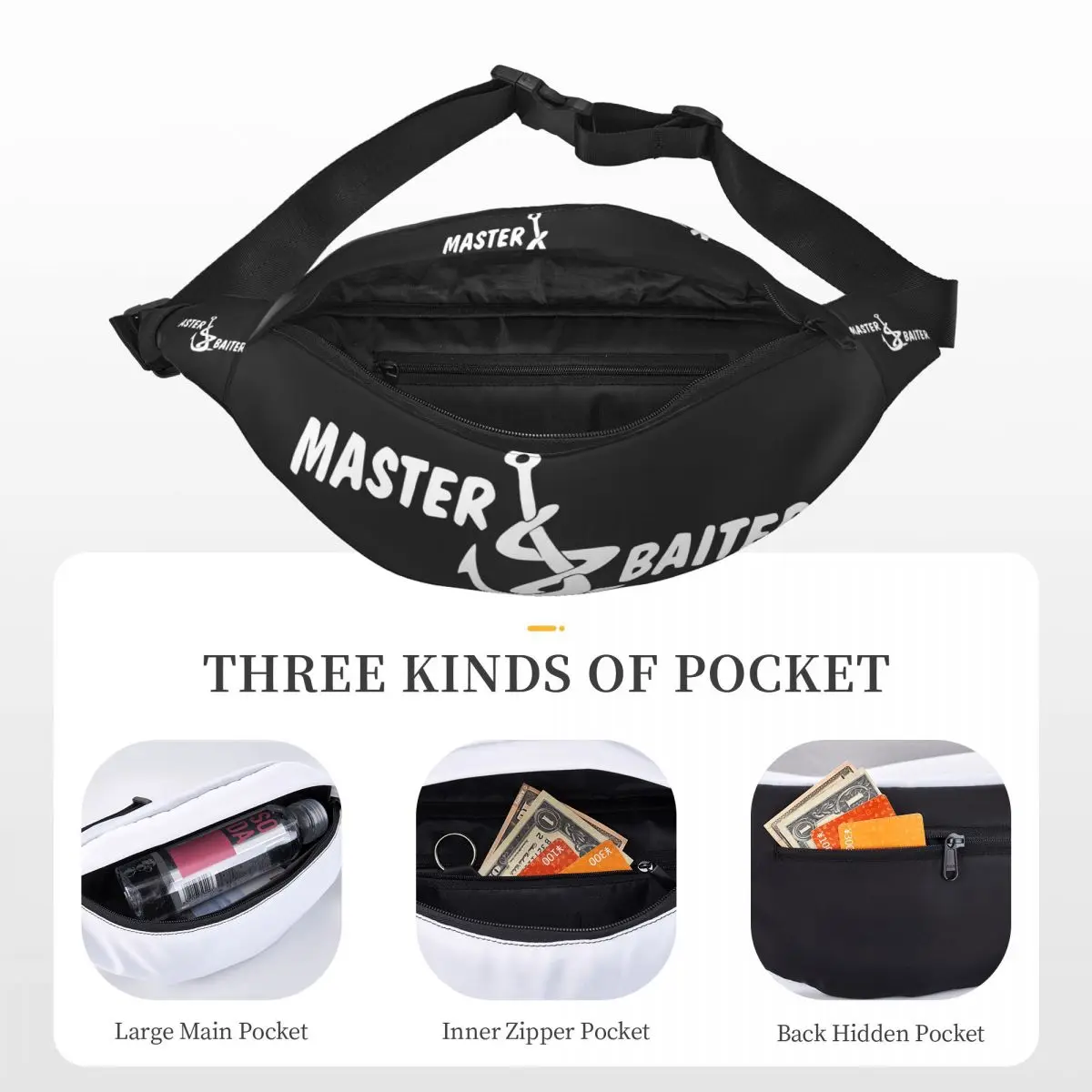 Master Baiter-Unisex Waist Bag, Multifunções Sling Crossbody Bags, Peito Malas, Short Trip Pack