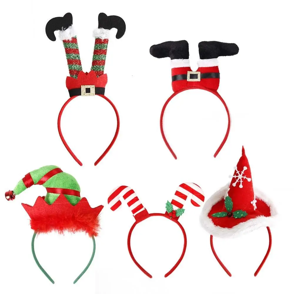 

Cute Foolscap Christmas Hair Hoop Plaid Long Leg Santa Claus Headband Hair Accessories Funny Christmas Cap Hair Bands Cosplay