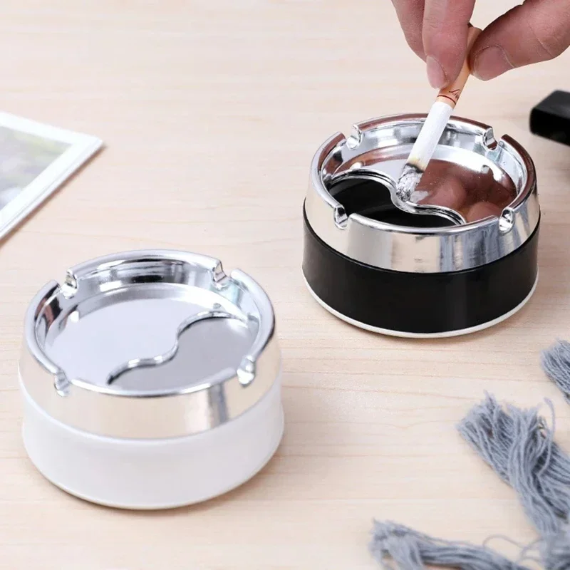 Stainless Steel+PP Round Windproof Ashtray with 360° Rotating Lid for Home Office Living Room Decoration Men Sealing Ashtrays