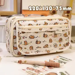 Capybara Pencil Case Transparent Flip Cover Large Capacity Stationery Storage Pouch 9 Layers Multi-functional Pen Bag
