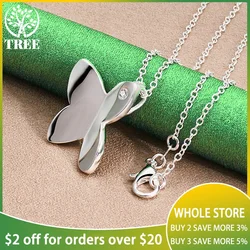 ALITREE 925 Sterling Silver Necklaces Zircon Butterfly Pendant Necklace Women Neck Chain Fashion Party Birthday Wedding Jewelry