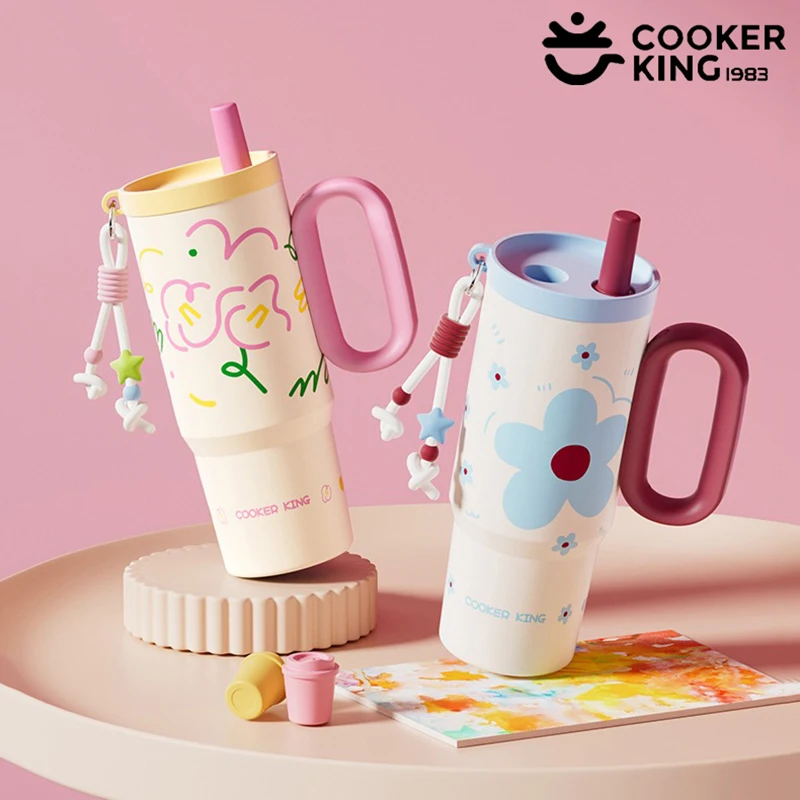 COOKER KING 720 мл изолированный стакан для женщин автомобильная термокружка из нержавеющей стали с соломинкой большая емкость чашка для льда термос бутылка