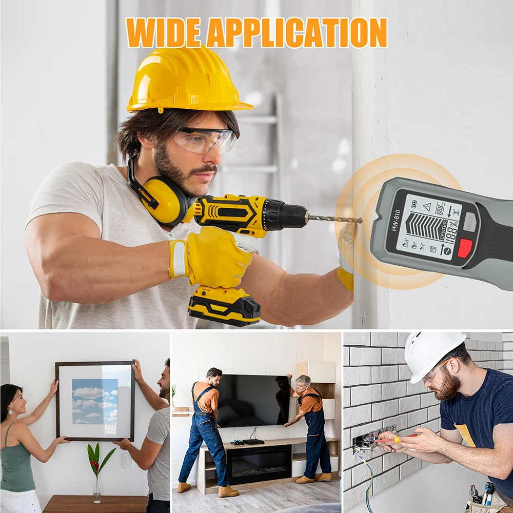 HW-810 6 في 1 مسمار مكتشف الخشب ترصيع كشف المعادن كشف الكابل الحي قياس المعادن مكتشف الجدار كاشف الماسح الضوئي