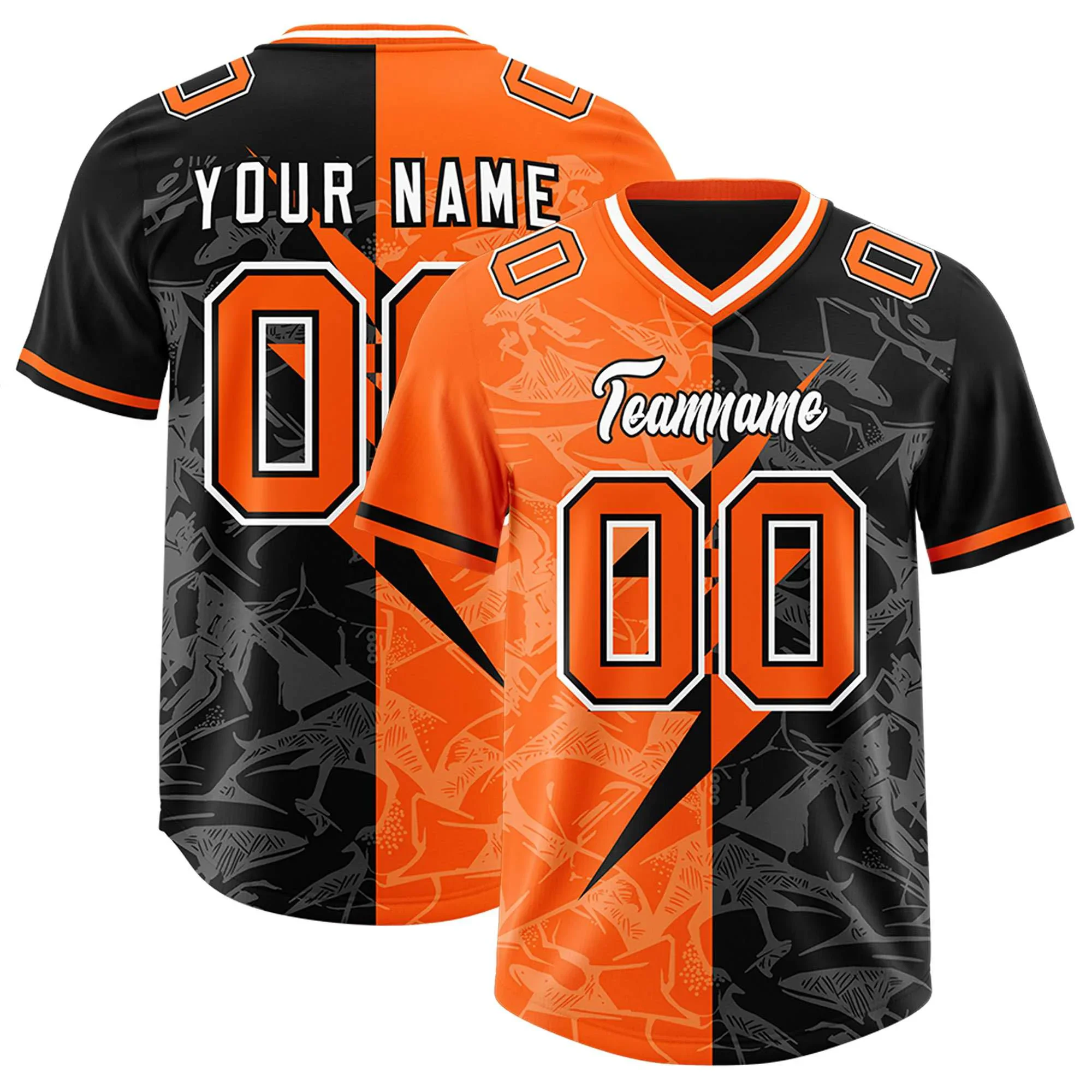 Custom Split Personalized Lightning Pattern Football Jersey Personalized Team Name and Your Name, Number V-Neck T-Shirts view 3