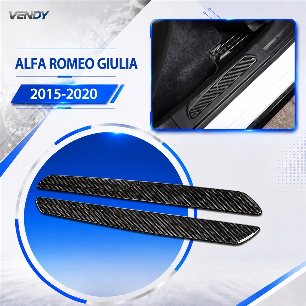 Real Carbon Fiber For Alfa Romeo Giulia 2015-2020 Car Welcome Pedal Inner Door Sill Trim Cover Trim Modified Parts Accessories