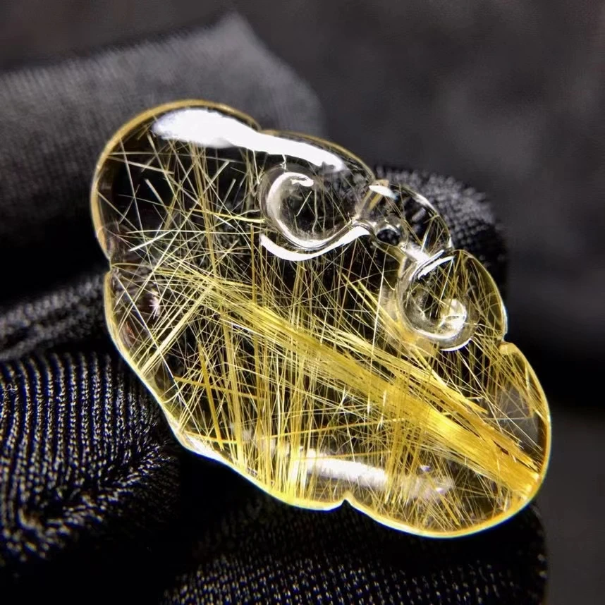 Natural Gold Rutilated Quartz Pendant Safe Lock Rutilated Quartz Jewelry 27.7*17.5*4.7mm Bead Men Women Brazil AAAAAAA