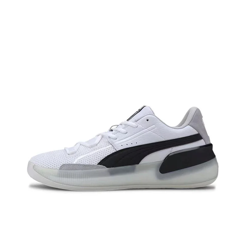 PUMA Clyde Hardwood Basketball Shoes Men Low Top Practical basketball shoes in black and white