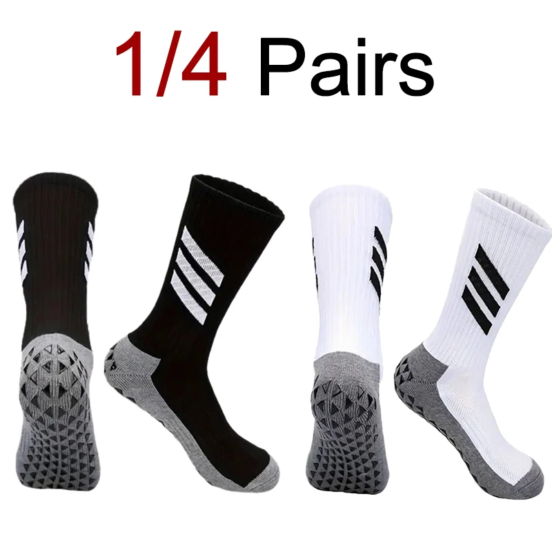 1/4 Pairs Men Non Slip Towel Bottom Football Sports Socks Odor Resistant Sweat Absorbing Breathable Rugby Basketball Yoga Socks