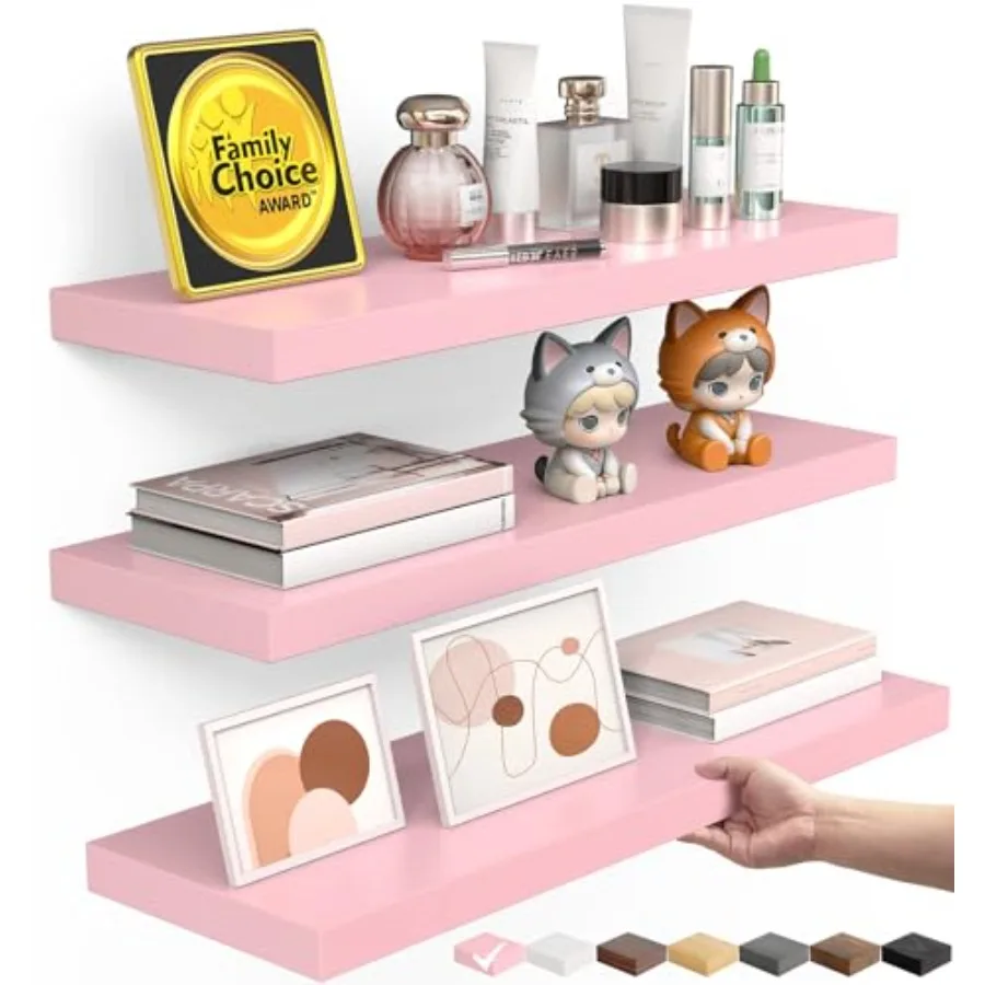 

Розовые плавающие настенные полки 15,7 дюйма, деревянные полки для хранения для ванной, спальни, гостиной, декоративные подвесные полки для книг