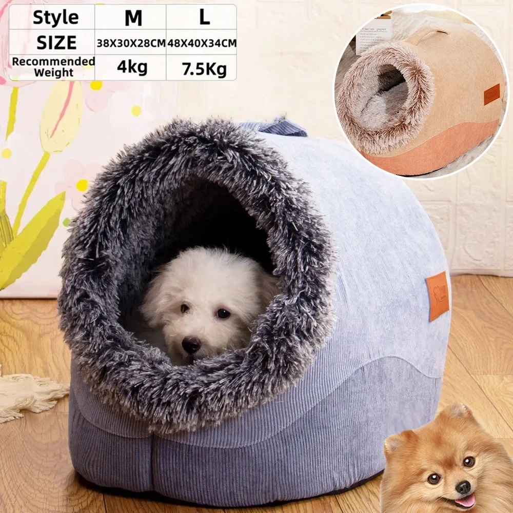 Portable Dog Beds Long Plush Cat Nest Winter House forSmall Dogs Kitten Bed Antiskid Dog Sleep Dog Nest Cat Accessories Bed