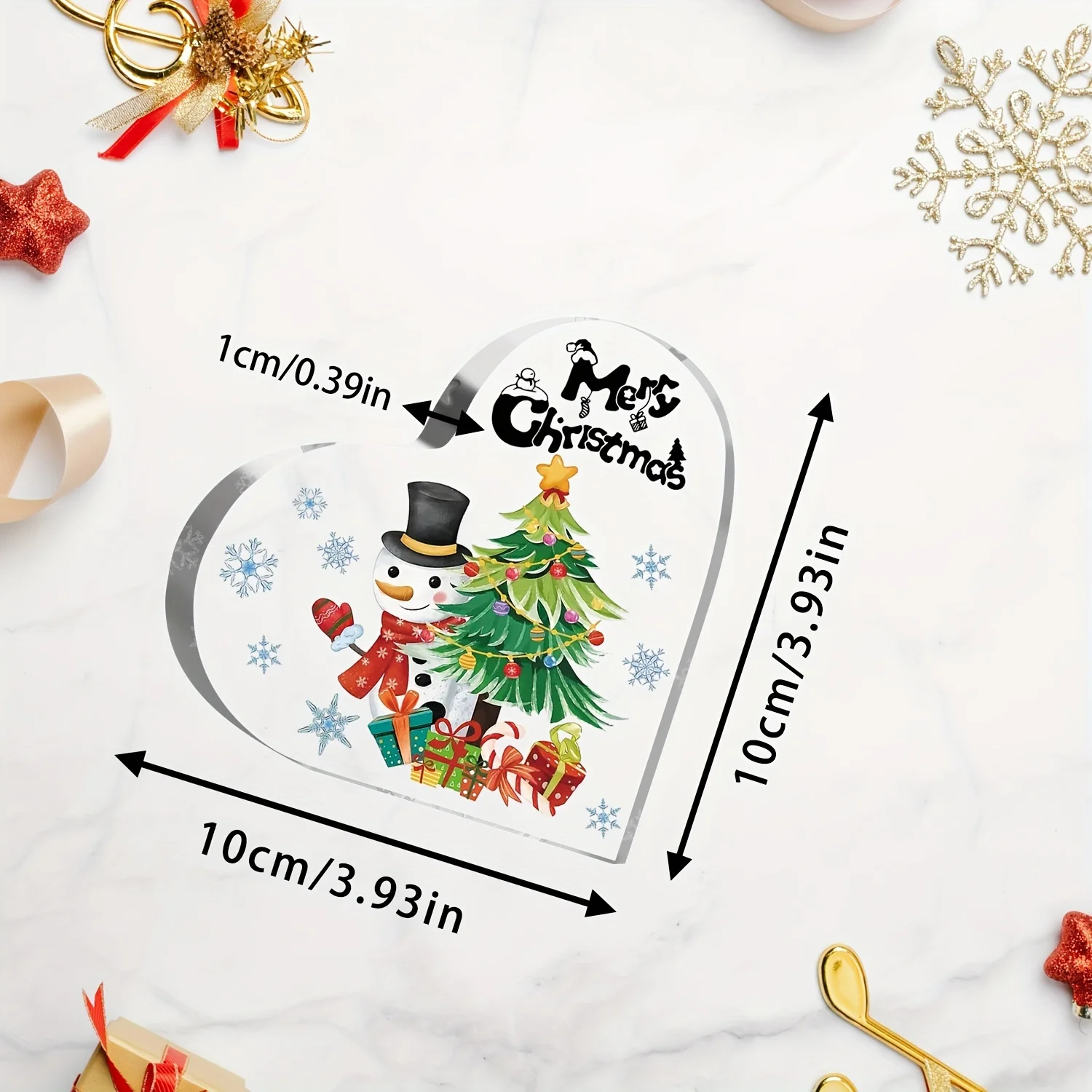 Merry Christmas Snowman & Xmas Tree Heart 2D Acrylic Plaque, Ideal Christmas Gift & Thanksgiving Gift, Winter Tabletop Holiday