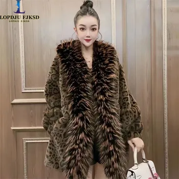 여성용 인조 모피 코트, 오픈 스티치 재킷, 너구리 모피 칼라 외투, 여성 의류, 겨울, 새로운, 2024