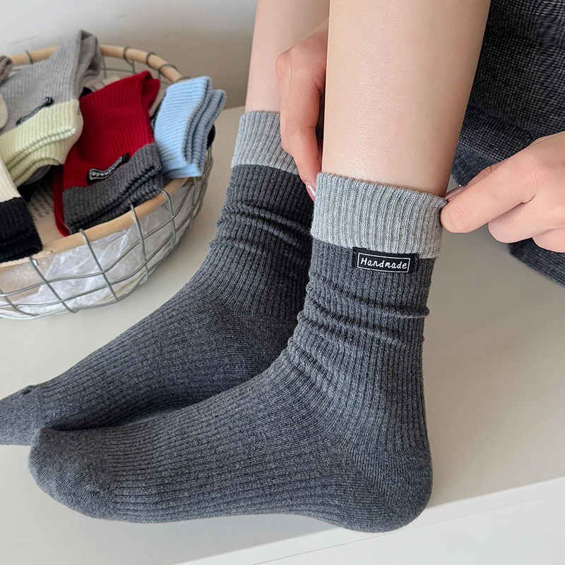 Women Socks New Mixed-color Casual Long Socks Breathable Fashion Korean Style Simple Daily Socks Female Sweat Absorption