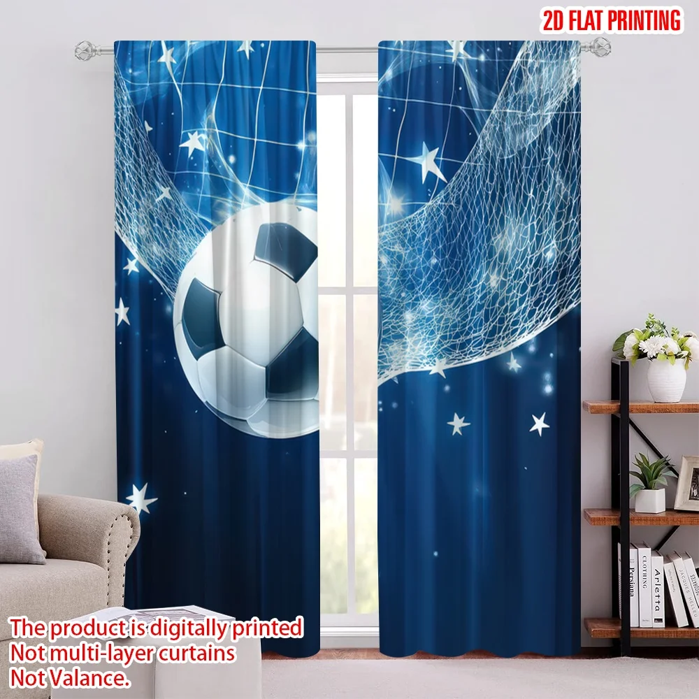 

2pcs Window Curtains Soccer Ball Machine Washable Fabric,Without Electricity Festive Backdrops Applies to Holiday Parties