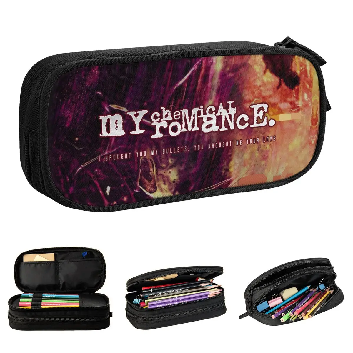 Mcr Band Punk Rock Pencil Cases My Chemical Romance Pen Holder Pencil Bags Student Large Storage Students School Gift Pencil Box