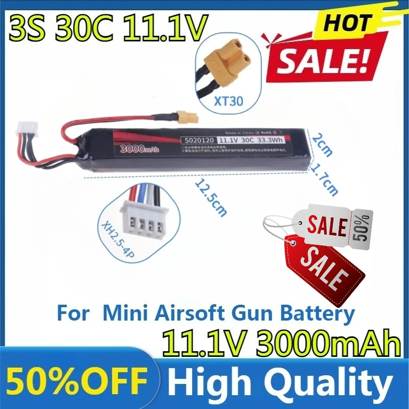 

New High Capacity RC LiPO Battery 11.1V 3000MAH AKKU Mini Airsoft Gun Battery 3S 30C RC Model Battery with Tamiya/SM Plug