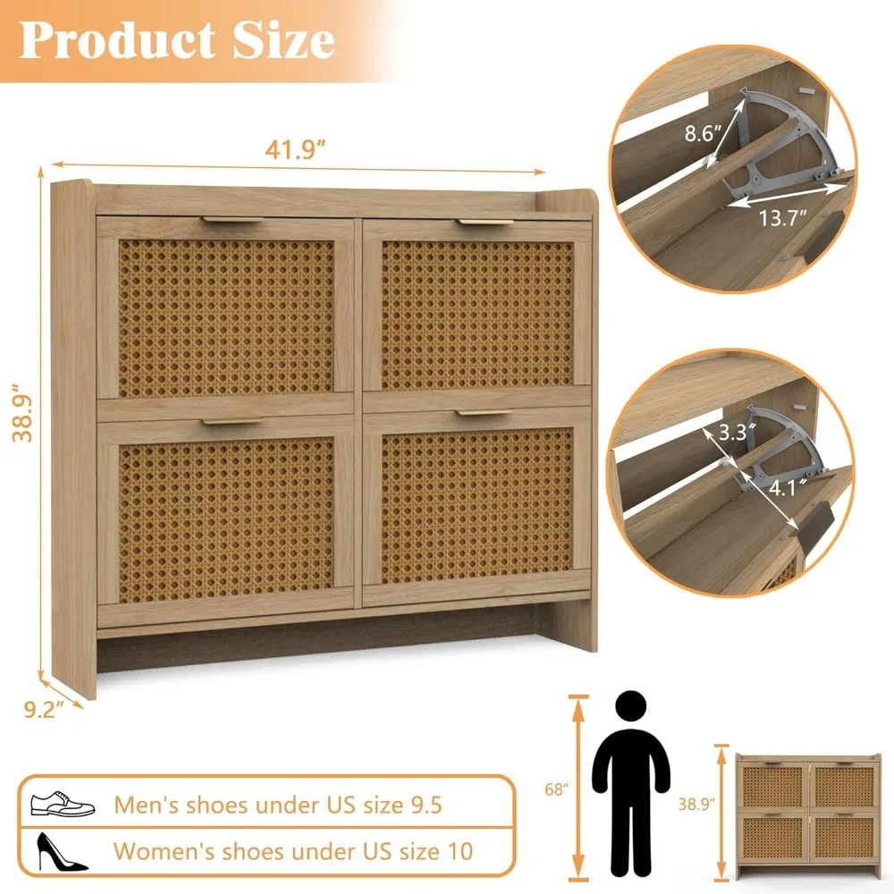 رف منظم للأحذية الضيق قائم بذاته مع درجين وأرجل معدنية، وخزانة تخزين خشبية طبيعية للمدخل