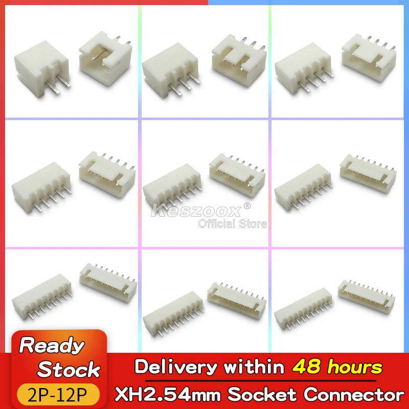 

Keszoox JST XH2.54 Connector 2.54mm Pitch Vertical Socket Terminals 2/3/4/5/6/7/8/9/10/12Pin SMD Header Connector Wire Adaptor