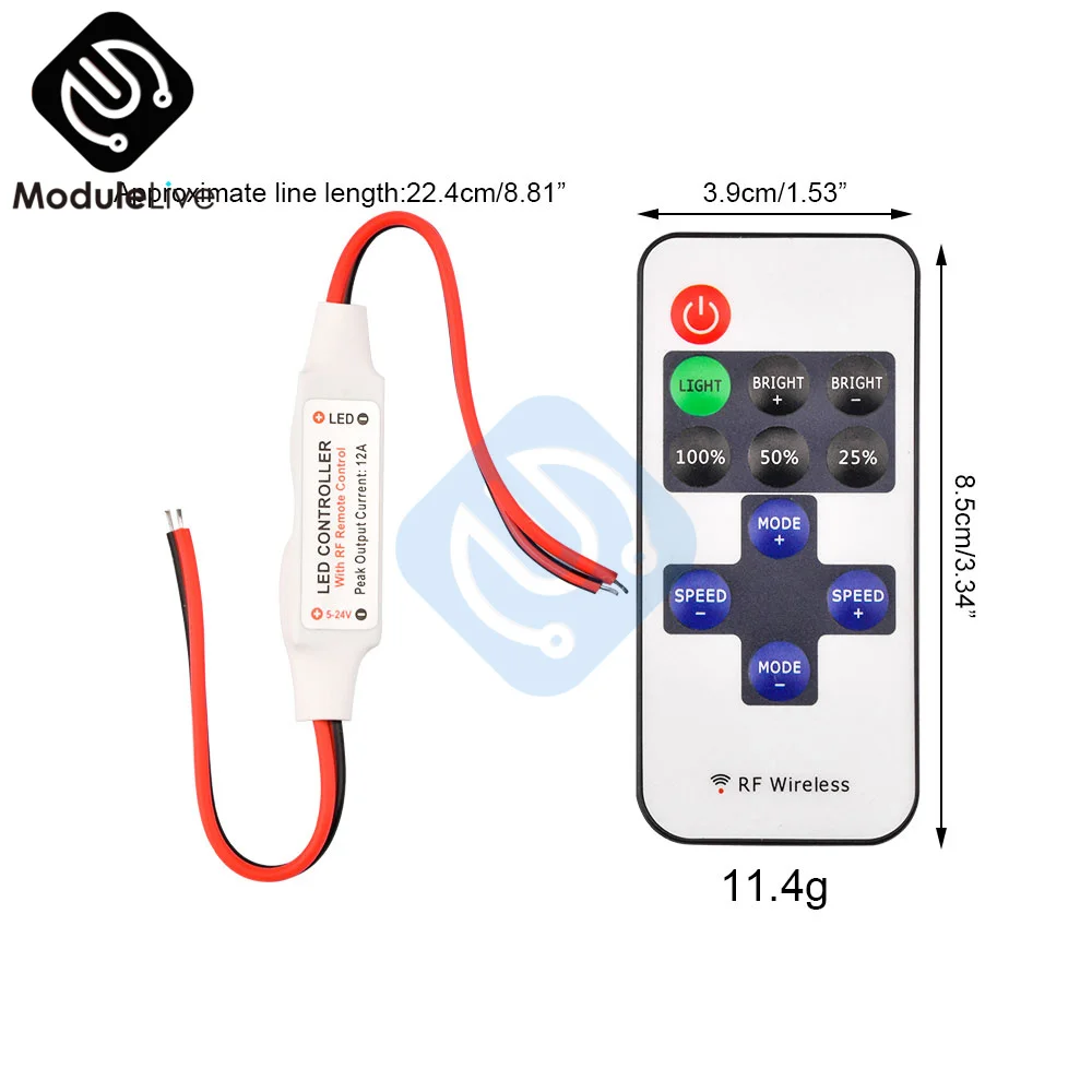 1Set 12V RF Wireless Remote Control In-line Led Strip Dimmer 10-Level Bright Speed Led Switch Module Voltage Regulator Dimmers