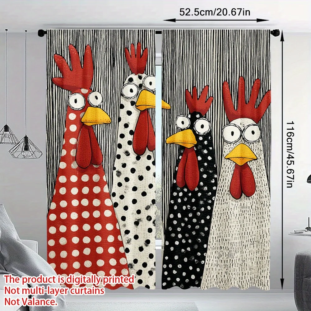Polka Dot Chicken Window Curtains 2 Panels Striped Backdrop Cartoon Farm Rooster Light Blocking Curtains Kids Room Decor