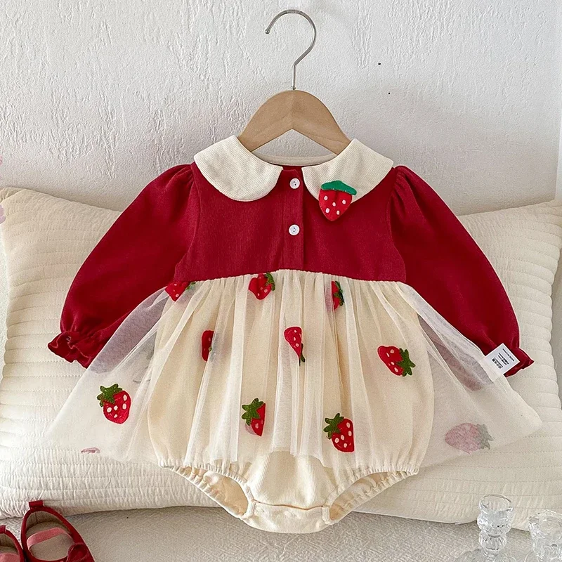 

2025 New Autumn Korean Style Climbing Suit Long Sleeved Cotton Splicing Toddler Baby Girls Romper 0-24M Children Clothes