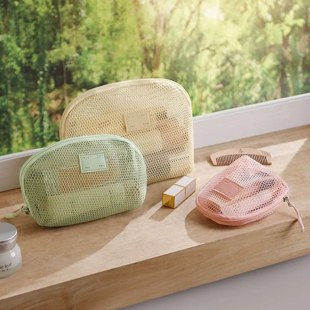 

Casual Nylon Cosmetic Bag With Zipper Hand-held Storage Pouch Multipurpose Mesh Toiletry Wash Bags Women