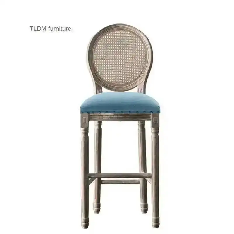 

Antique American Bar Stools Home Bar Furniture Solid Wood Bar Chairs European Retro Backrest High Chair Villa Chair for Kitchen