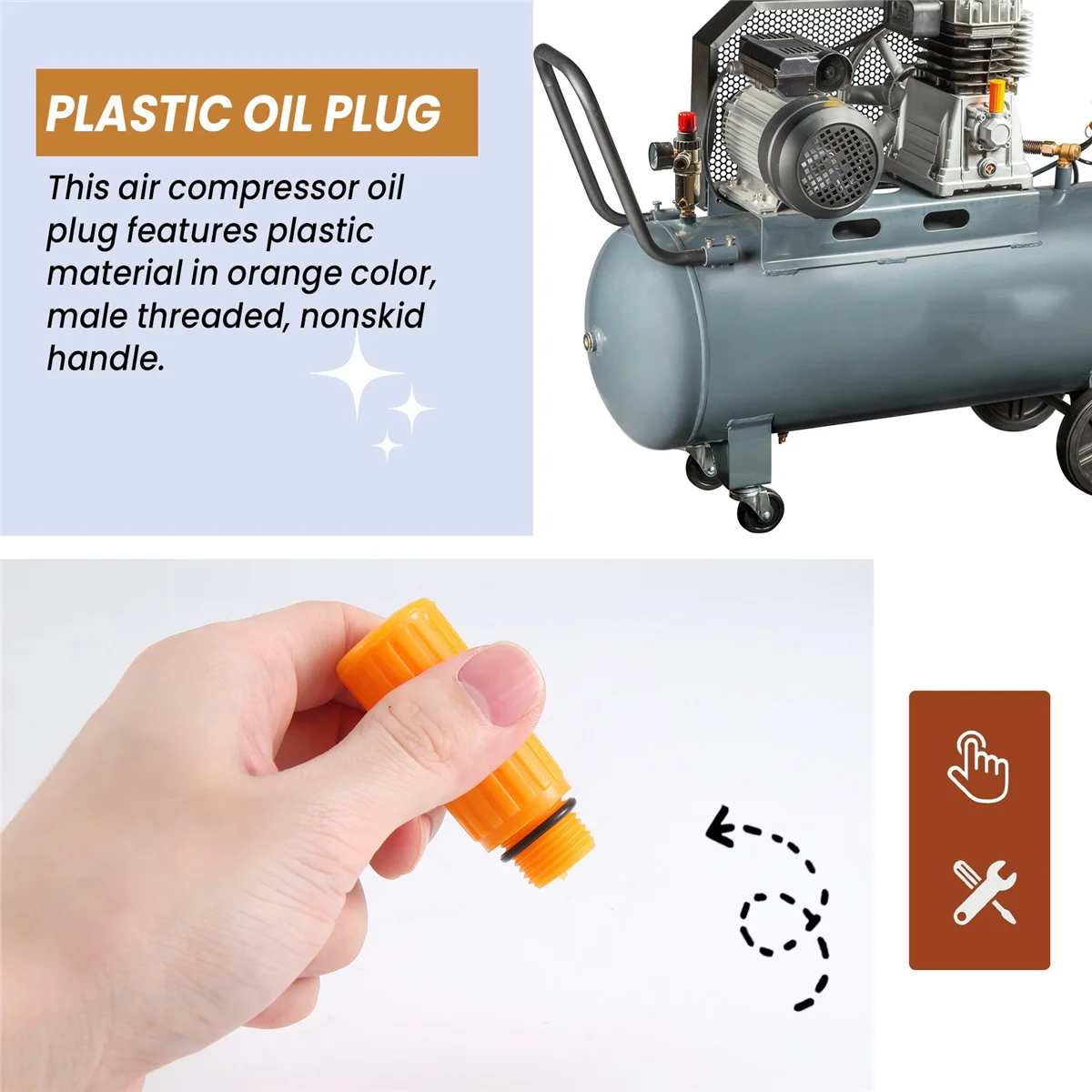 New 16mm Male Thread Dia Plastic Oil Plug for Air Compressor Orange