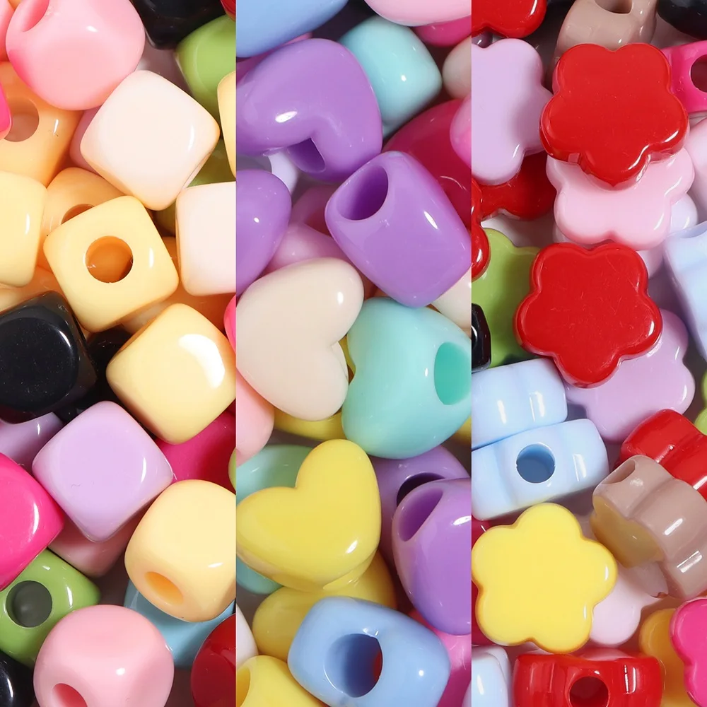 30/50pcs Acrylic Candy Color Beads Square Heart Flowers Shaped Spacer Beads for DIY Necklace Bracelet Jewelry Making Finding