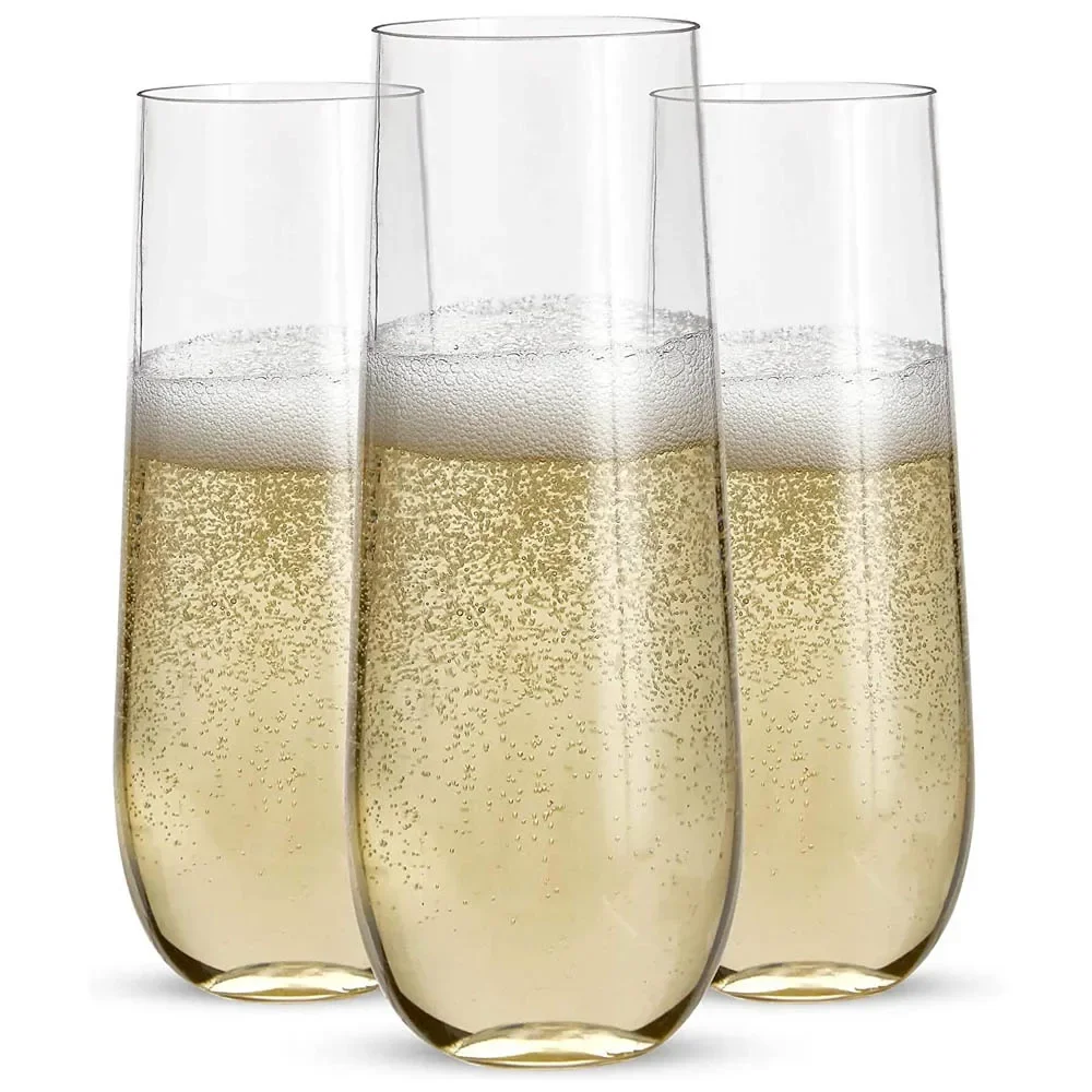 4 Pcs Handleless Plastic Champagne Cup 9 Oz PET Shatterproof and Shatterproof Disposable Glasses Bar Wedding Party Supplies