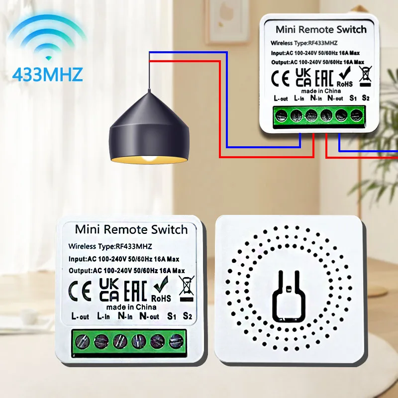 スマートスイッチリレーモジュールランプ、DIYワイヤレスリモコンライト、家庭用LEDランプ、RF 433 mhz、100v-240v、16A