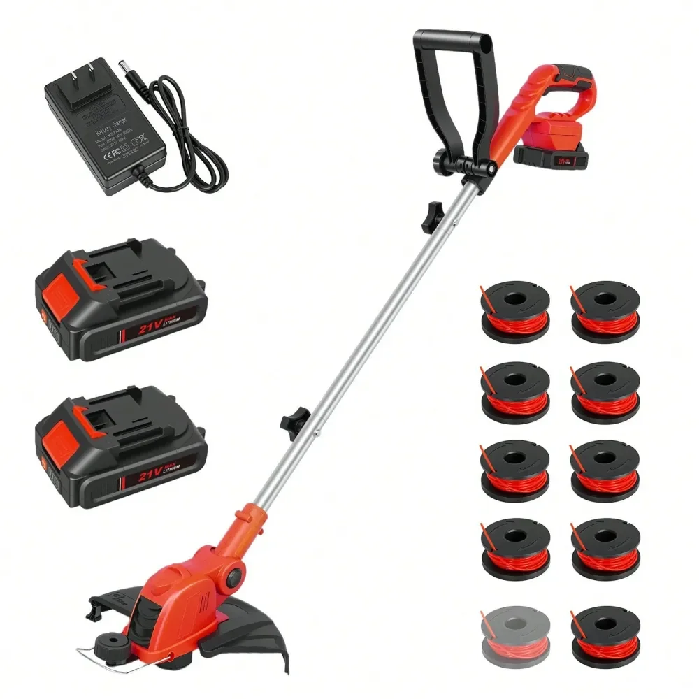 

Cordless String Trimmer With 90 Rotatable Head Auto Line Feed, 21V 9650 RPM Motor, 22.0Ah Batteries 10 Spools Included, Lightwe
