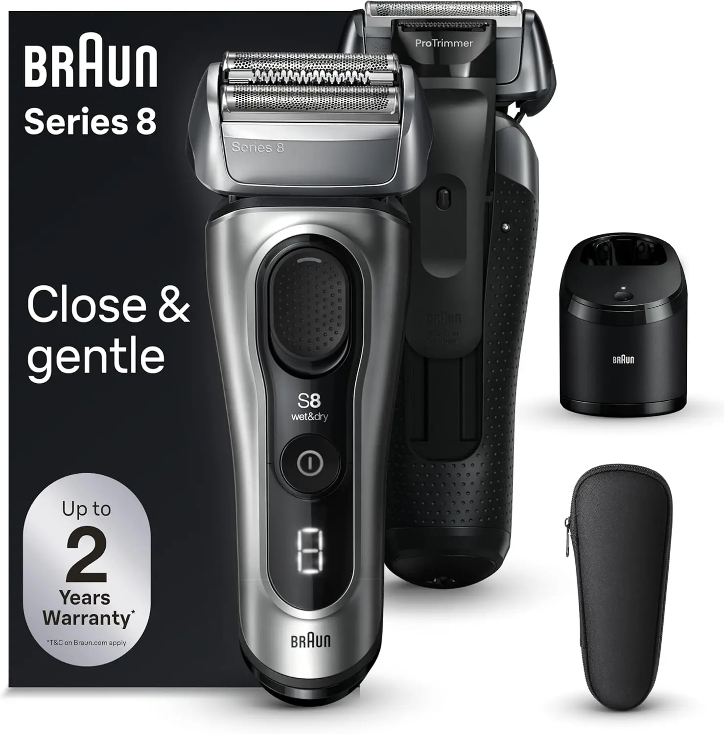 8 8567cc Electric Razor for Men, 4+1 Shaving Elements & Precision Long Hair Trimmer, 5in1 SmartCare Center, Close & Gentle