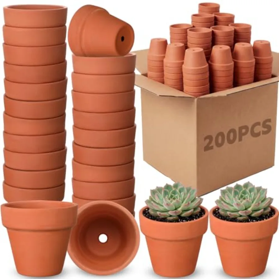 

200 Pcs Mini 2 Terracotta Pot Bulk Small Plant Pots, Tiny Clay Pots Nursery Flower with Drainage Holes for Indoor Outdoor Succu