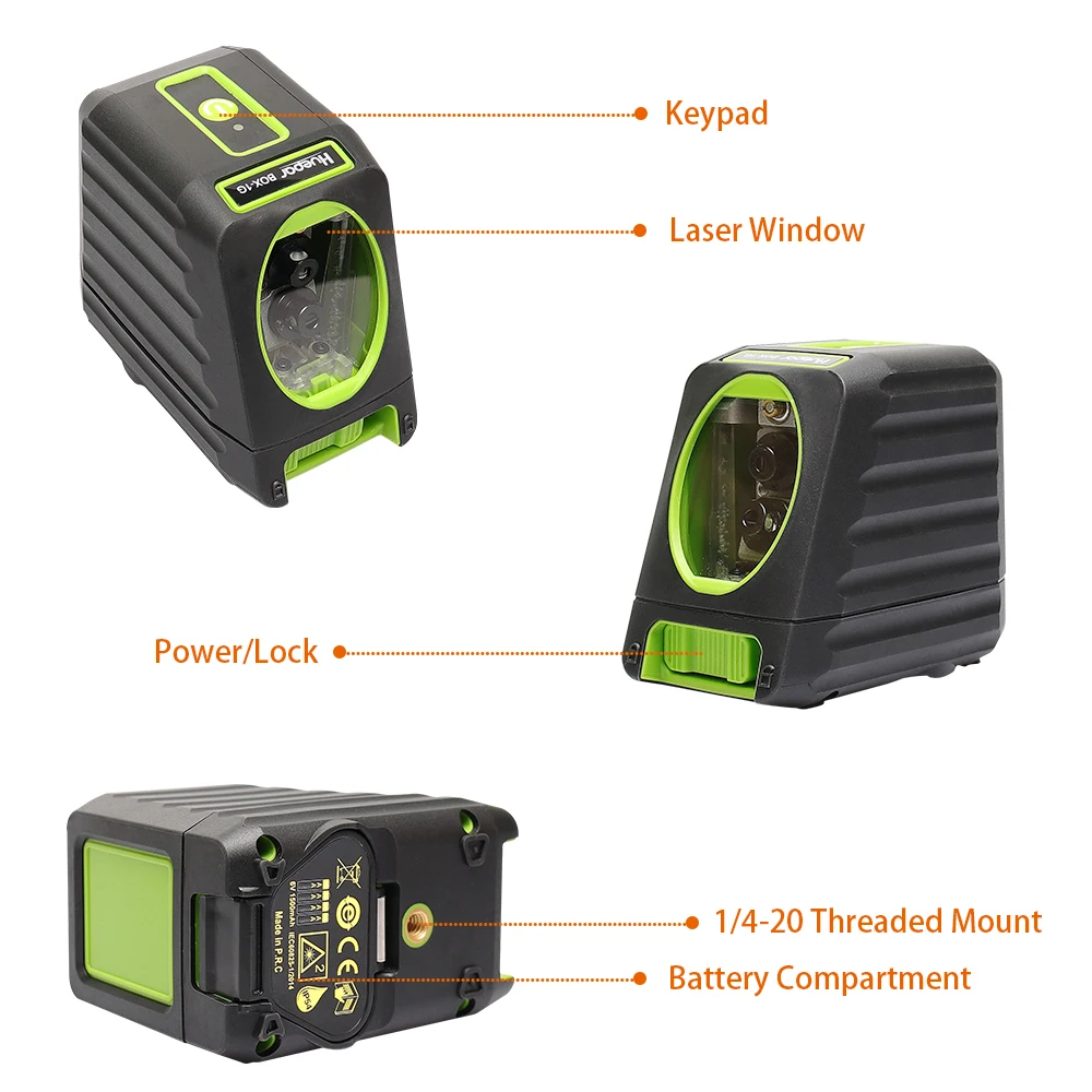 Huepar Box-1G Self-leveling Laser Level  150ft/45m Outdoor Green Cross Line with Vertical Beam Spread Covers of 150°