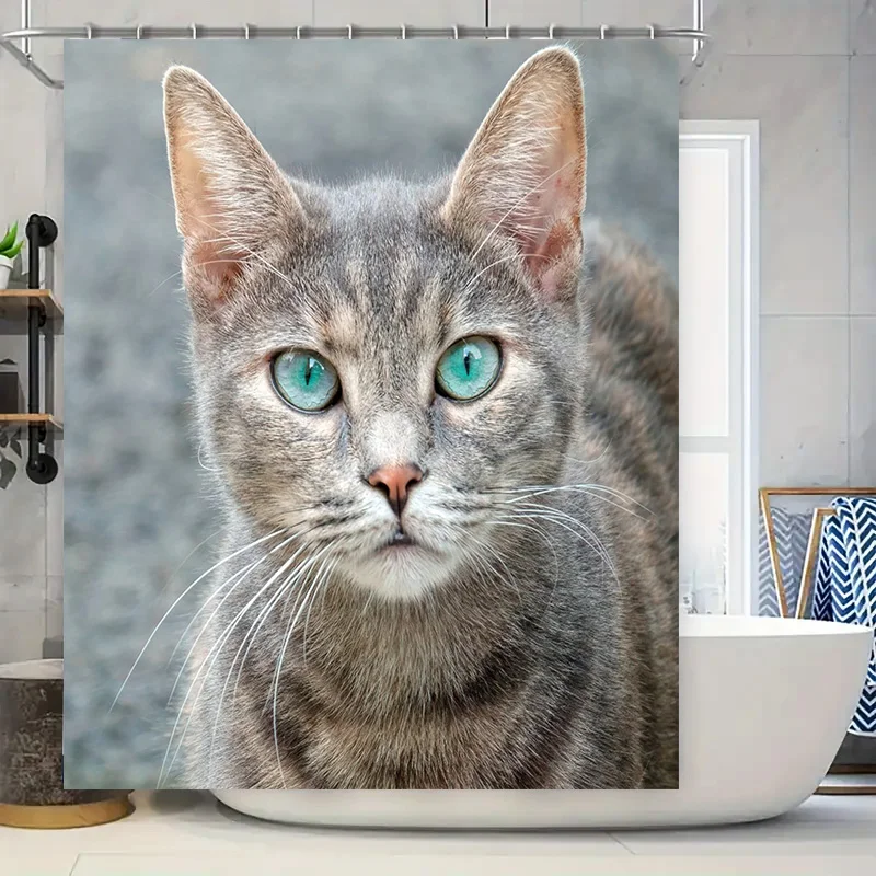 

Decorate Your Bath: Waterproof Printed Cat Shower Curtain for Bathroom Decorations Modern Animal Print Design Decoration Item fo