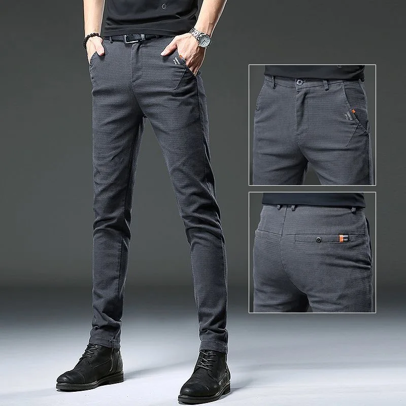 2023 Spring and Autumn New Classic Fashion Solid Color Elastic Jeans Men's Casual Slim Breathable High-Quality Small Feet Pants