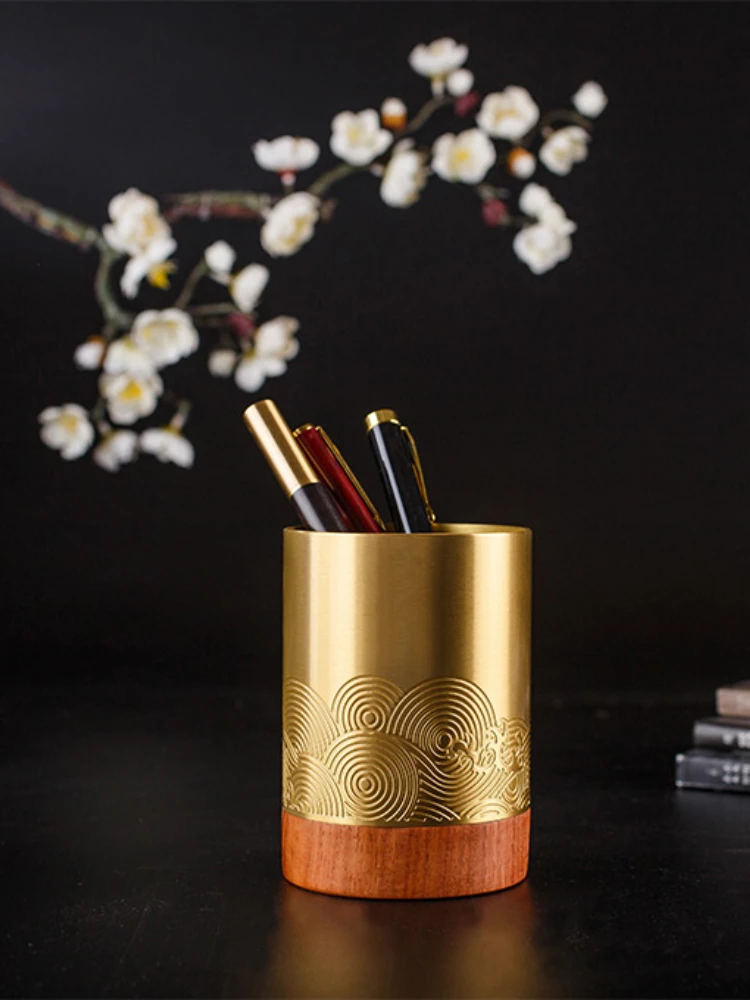 Brass Rosewood Chinese Style Pencil Vase Decoration Retro Chinese Style Zen Creative Study Office Business Gift